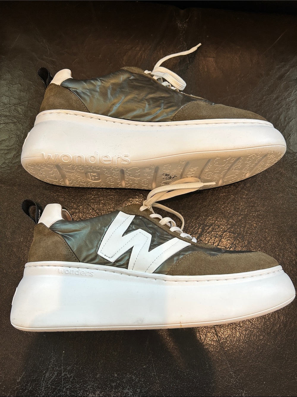 Women’s Wonders Casual Lace-Up Sneakers in Olive & White. Never worn. - Picture 3 of 8
